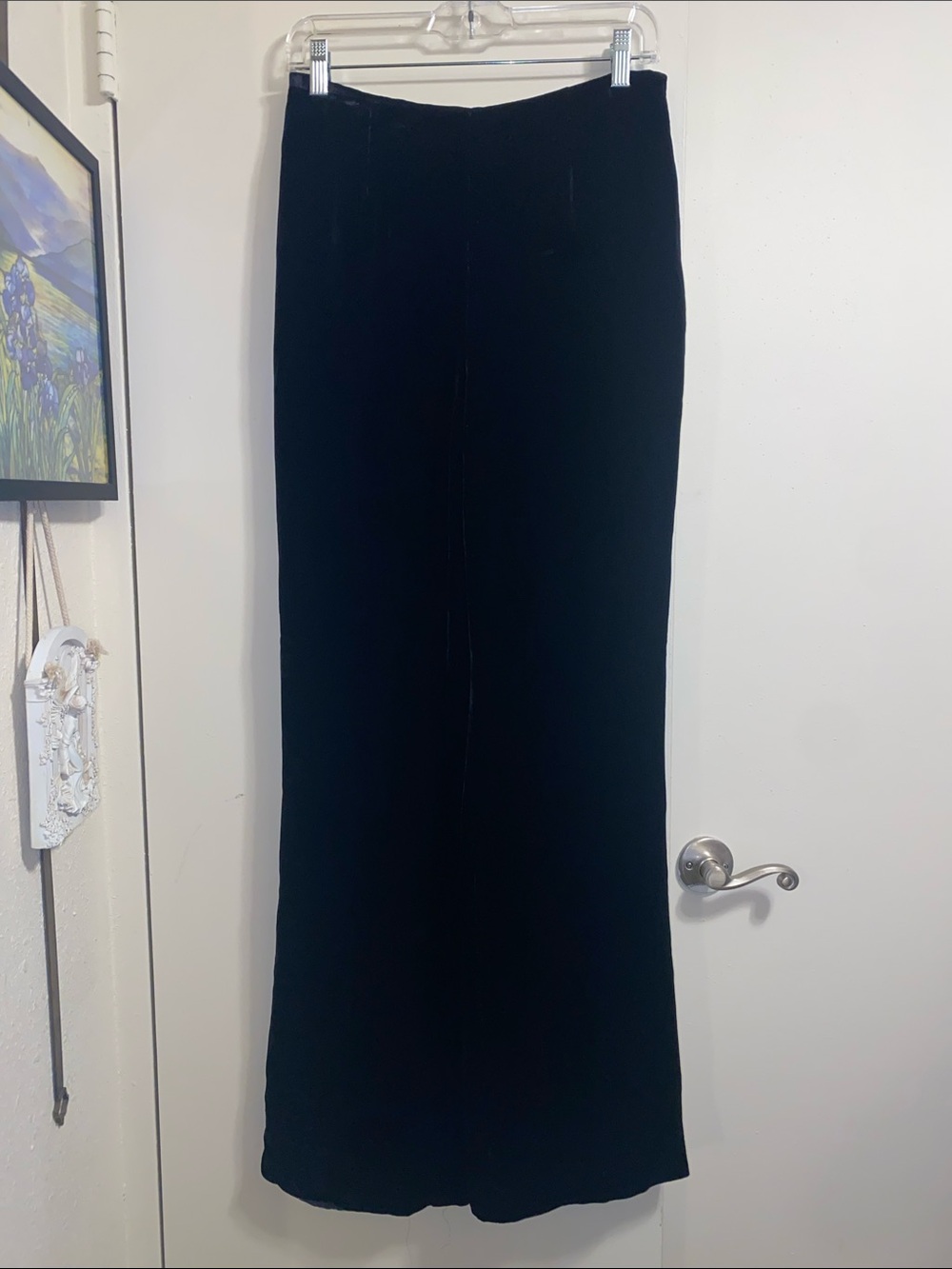 Kate Hill Black Velvet Wide Leg Pants High Rise Lined Side Zip 8 - Picture 3 of 11